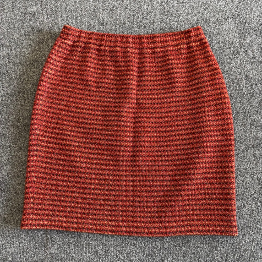 St John Collection Marie Gray Vintage Orange Black Metallic Knit Skirt Size 2
